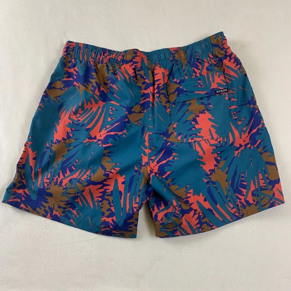 Prana Breathe Mens XL‎ Board Shorts Teal Coral Tropical Palm Print M31210627